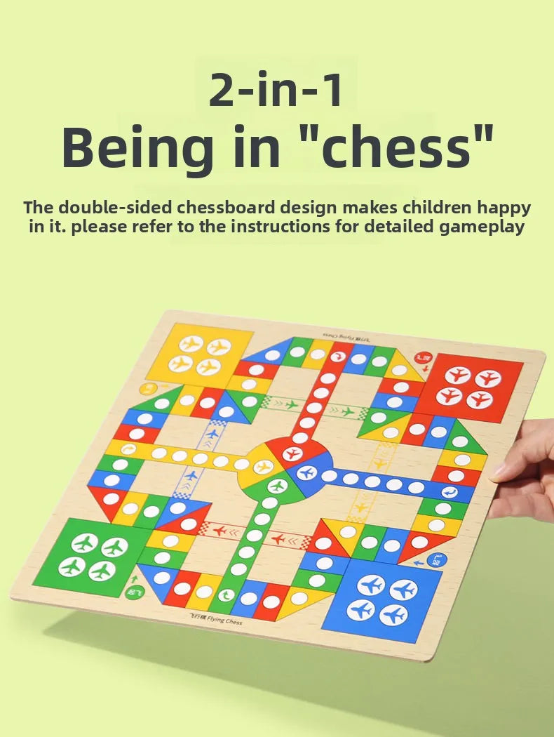 Wooden Multifunctional Board Game Chess, Flying Chess Adult Interactive Board Game Children's Puzzle Toys and Gifts