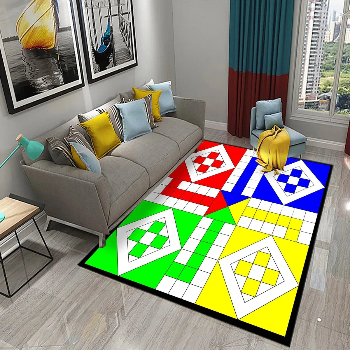 International Chess Flying Chess Carpet Kids Play Games Mat Child Carpet Area Rug Bedroom Living Room Floor Mat Non-Slip