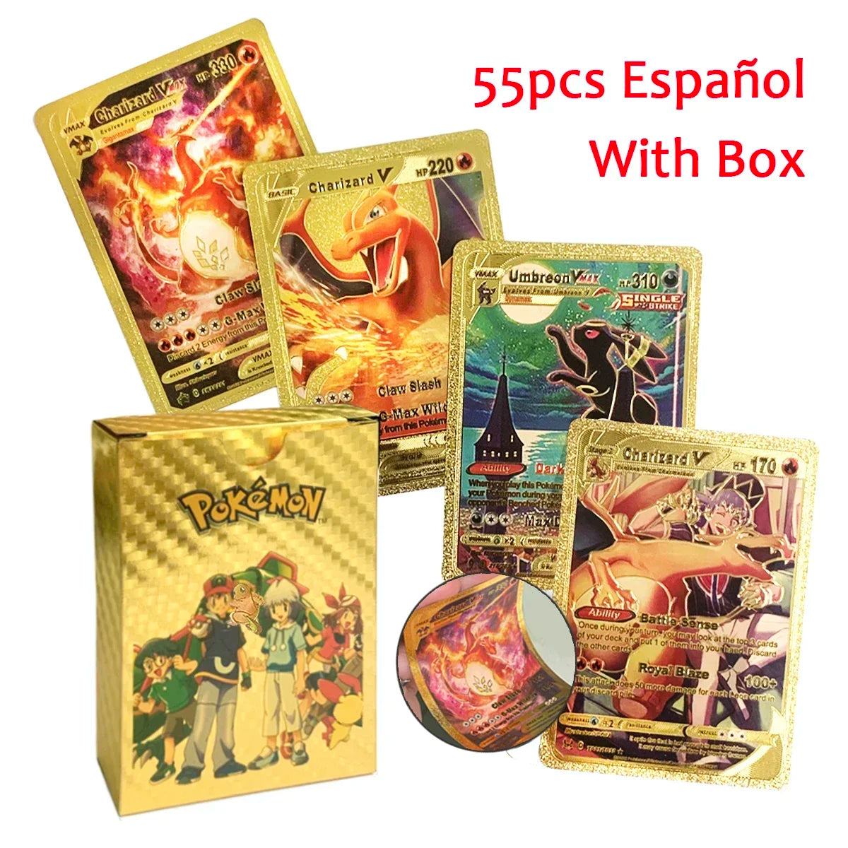 55Pcs Pokemon Colorful Rainbow Gold Silver Black English Cards Anime Pikachu Charizard Battle Game Collection Card Kids Toy Gift