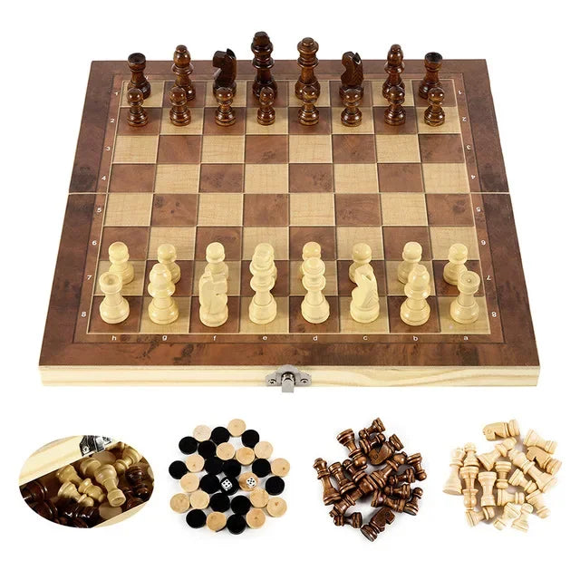 1pc Chess Othello / Western Chess 3 in 1 Wooden Foldable Desktop Games Multifunctional Leisure Puzzle Chess Games