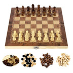 1pc Chess Othello / Western Chess 3 in 1 Wooden Foldable Desktop Games Multifunctional Leisure Puzzle Chess Games