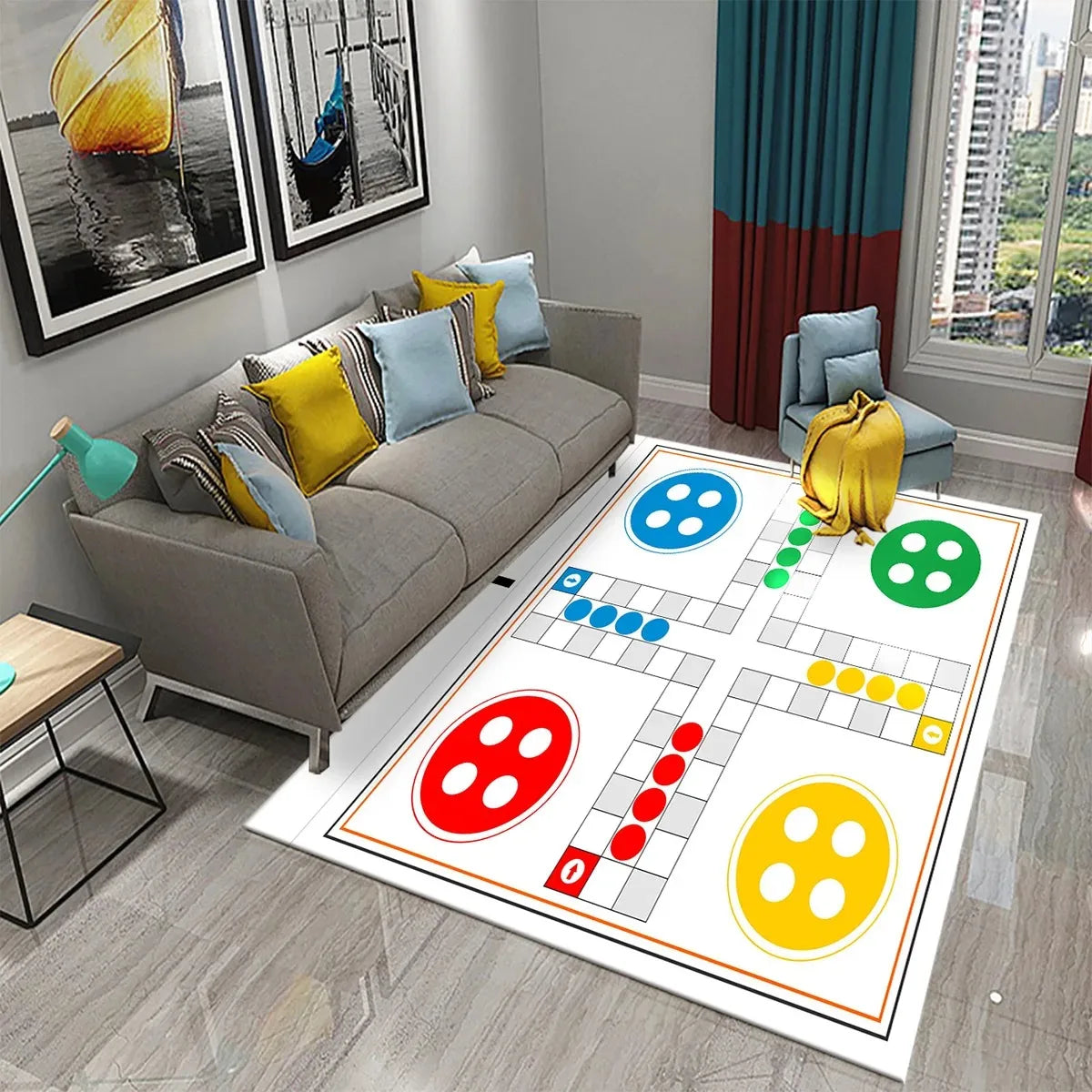 International Chess Flying Chess Carpet Kids Play Games Mat Child Carpet Area Rug Bedroom Living Room Floor Mat Non-Slip