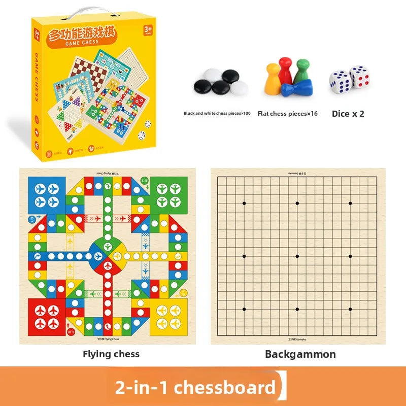Wooden Multifunctional Board Game Chess, Flying Chess Adult Interactive Board Game Children's Puzzle Toys and Gifts