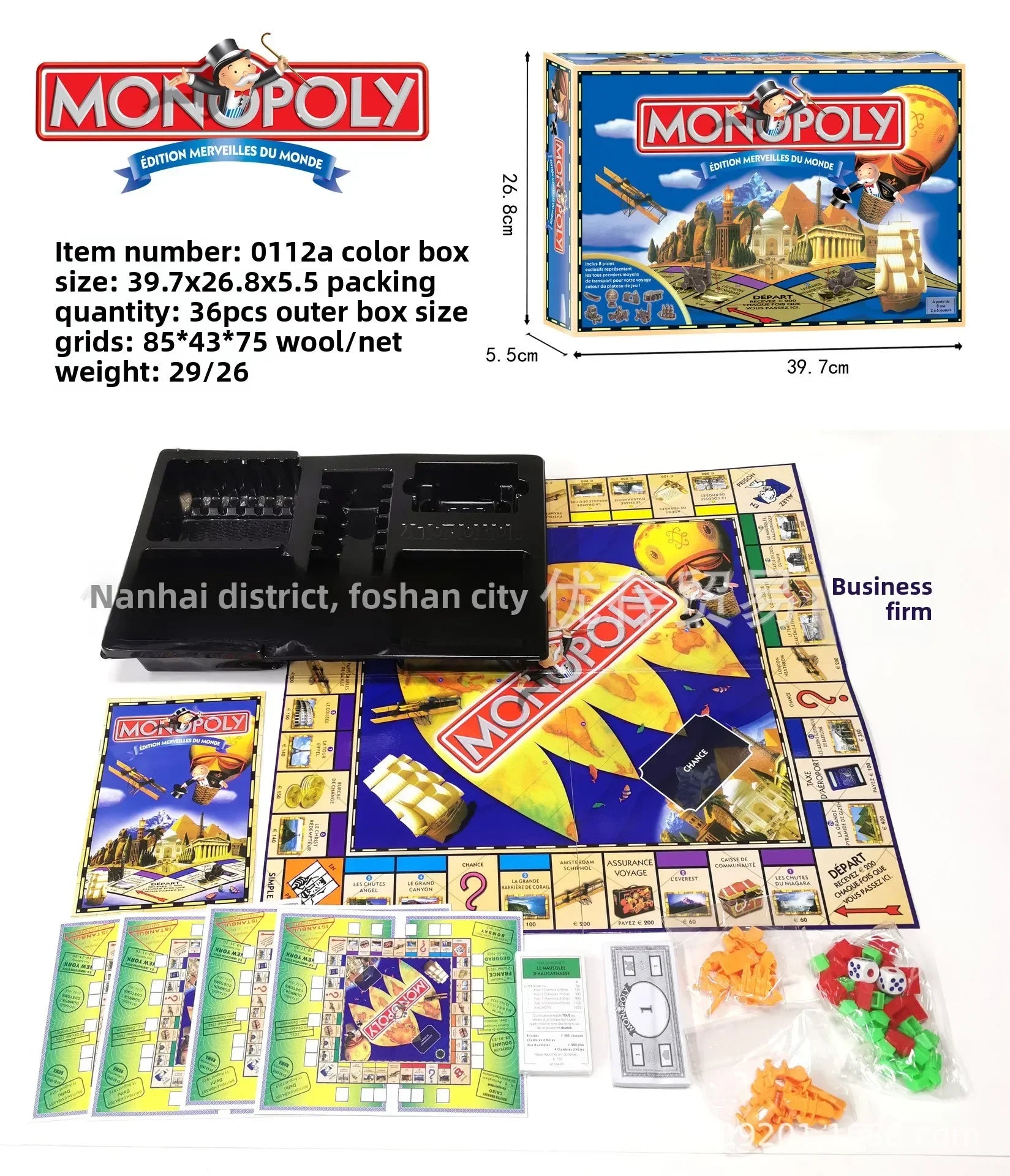 Hot French Monopoly World Tour Board Game Russian Cards