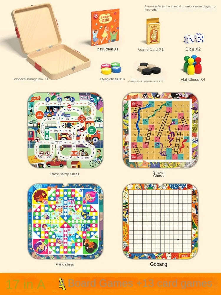 Wooden multi-functional chess board checkers flying chess Gozi chess multi-in-one board game parent-child interactive