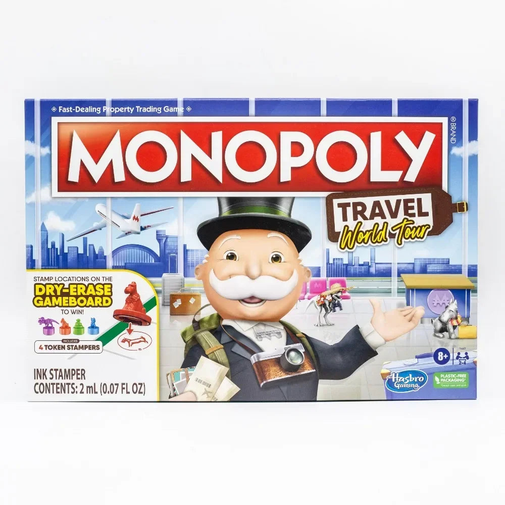 Hasbro Board Game Gaming Monopoly World Tour with Token Stampers Dry-Erase Strategy Classic Family Party Games Night Toys