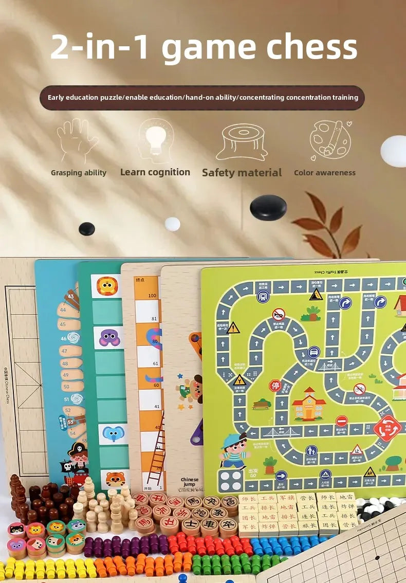 Wooden Chess Game Flying Checkers And Jumping Chess Two-In-One Interactive Parent-Child Tabletop Game Children's Educational Toy