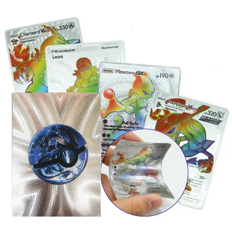 55Pcs Pokemon Colorful Rainbow Gold Silver Black English Cards Anime Pikachu Charizard Battle Game Collection Card Kids Toy Gift