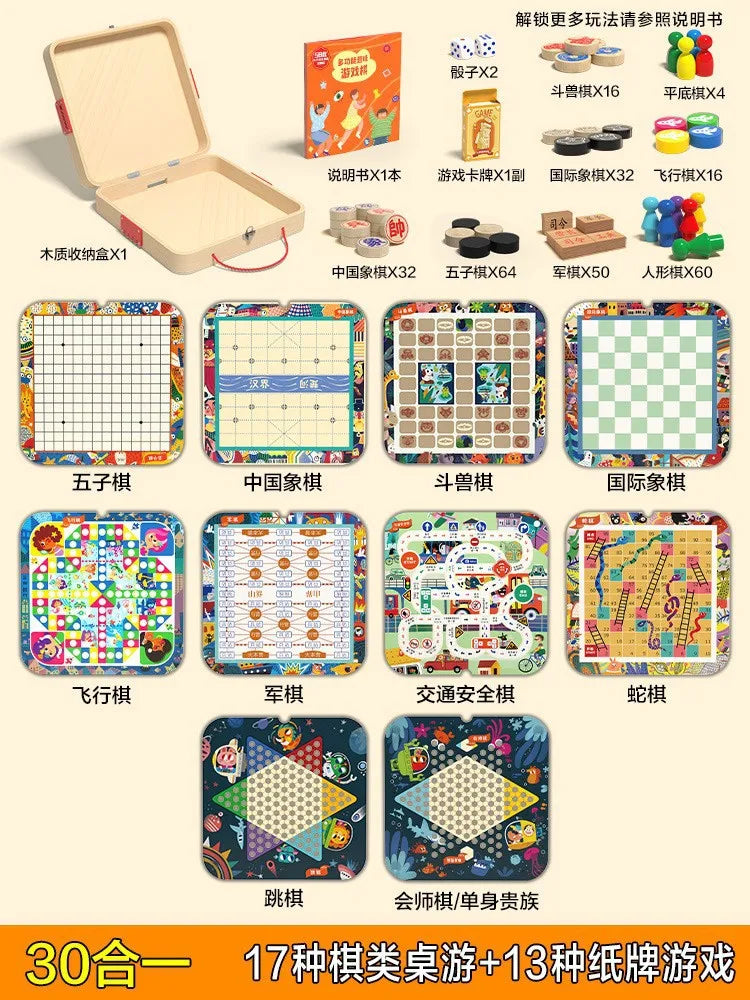 Wooden multi-functional chess board checkers flying chess Gozi chess multi-in-one board game parent-child interactive