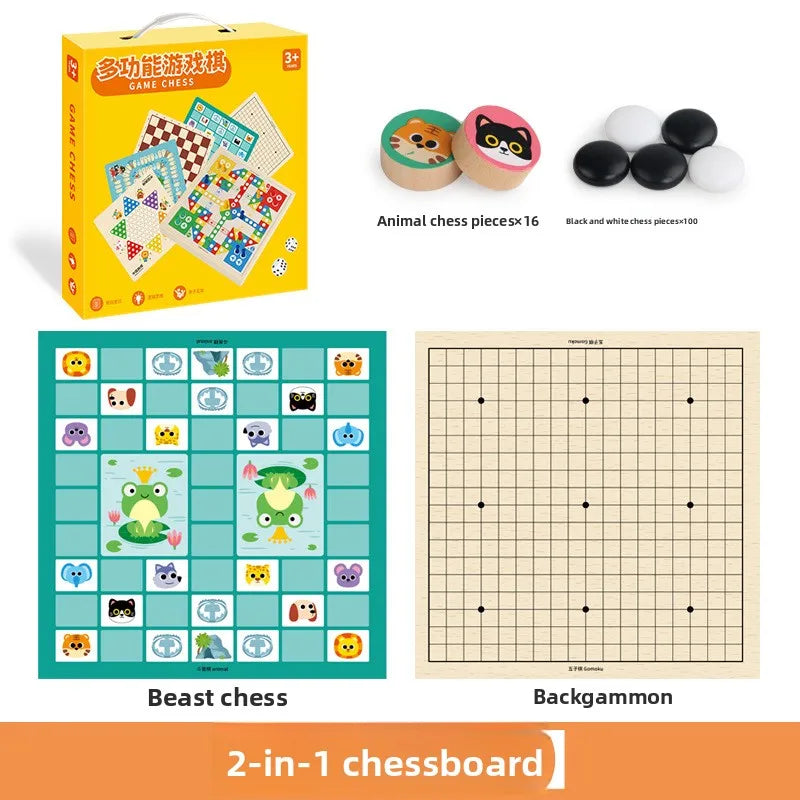 Wooden Multifunctional Board Game Chess, Flying Chess Adult Interactive Board Game Children's Puzzle Toys and Gifts