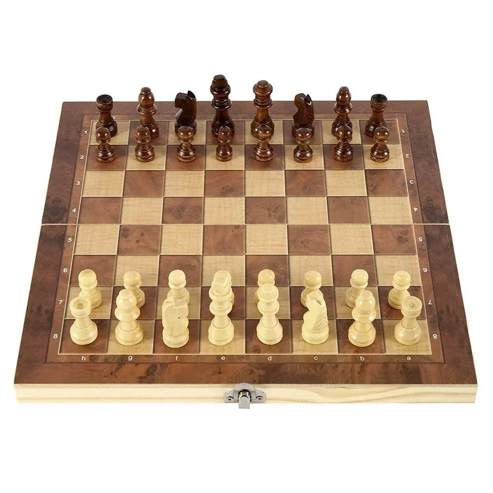 3 in 1 Foldable Wooden International Chess Set Portable Strategy Game Toy for Adults Educational Gift for Brain Training Fun