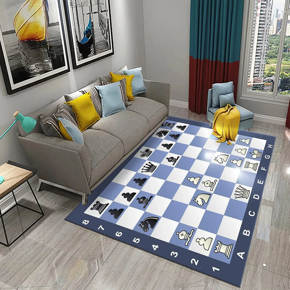 International Chess Flying Chess Carpet Kids Play Games Mat Child Carpet Area Rug Bedroom Living Room Floor Mat Non-Slip