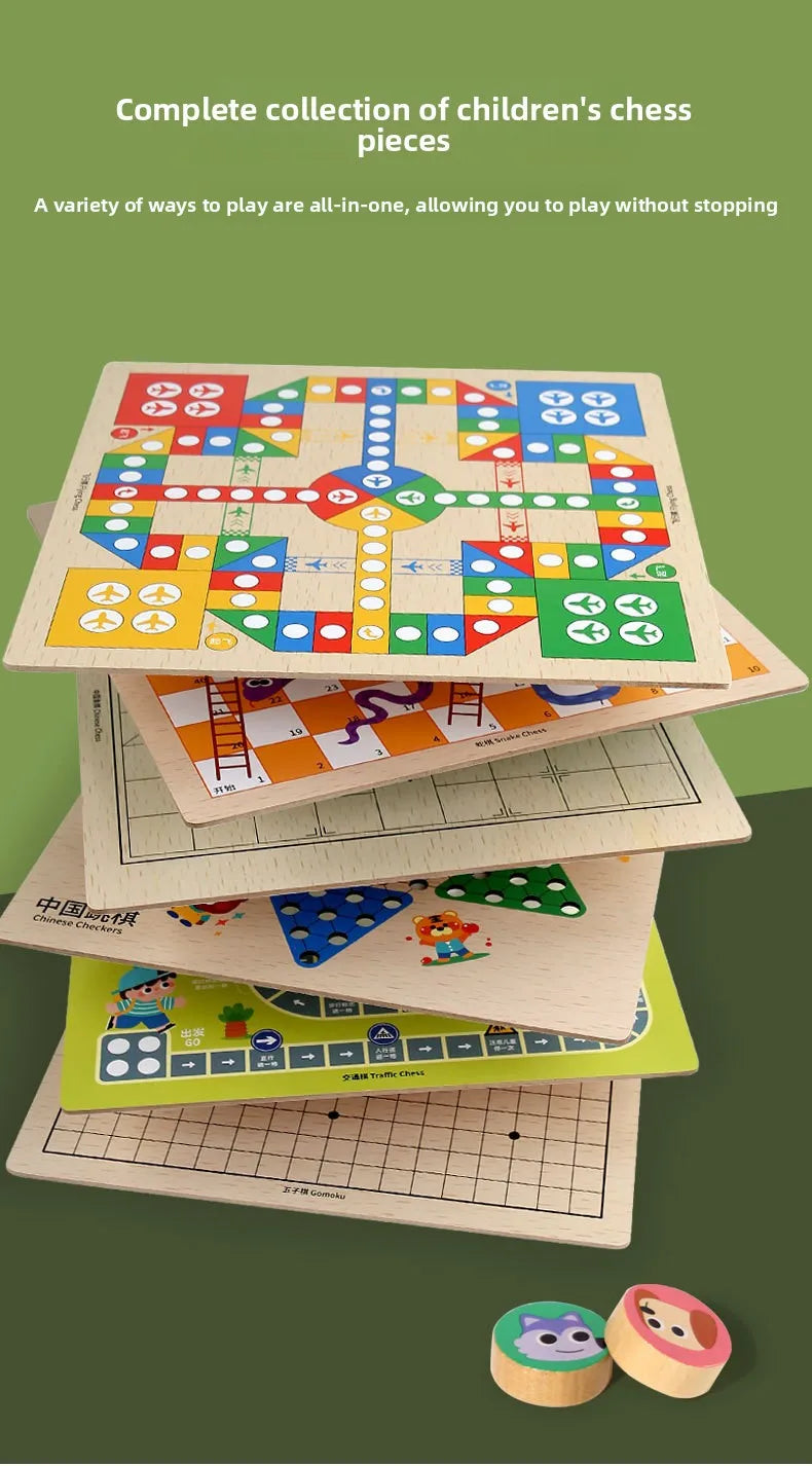 Wooden Multifunctional Board Game Chess, Flying Chess Adult Interactive Board Game Children's Puzzle Toys and Gifts