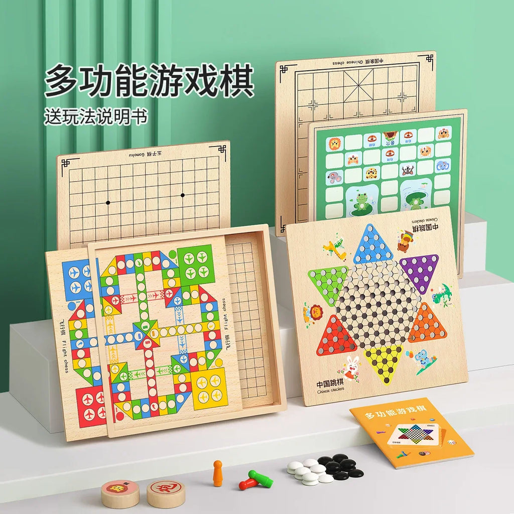 Multifunctional chessboard, flying chess, backgammon, checkers, chess, twelve-in-one chess puzzle toy board game version