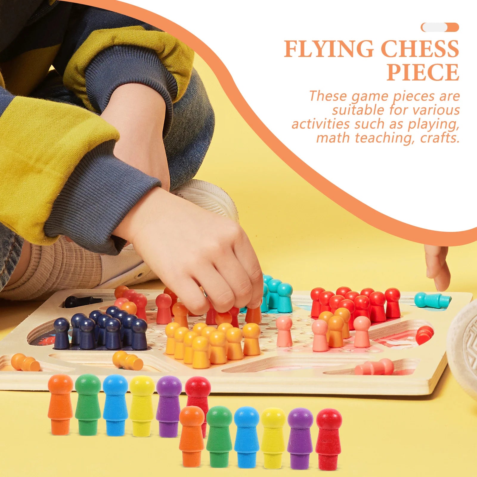 60Pcs Flying Chess Pieces Wooden Colorful Small Chess Pieces Educational Board Game Accessories Entertainment