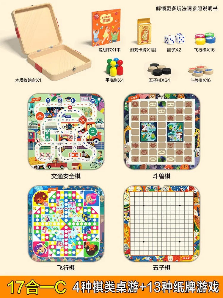 Wooden multi-functional chess board checkers flying chess Gozi chess multi-in-one board game parent-child interactive